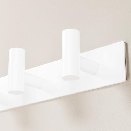 White Wall Mounted Coat Rack – 4 T-Shaped Hooks on 12.6" Rail, (1 Pack) - color: White