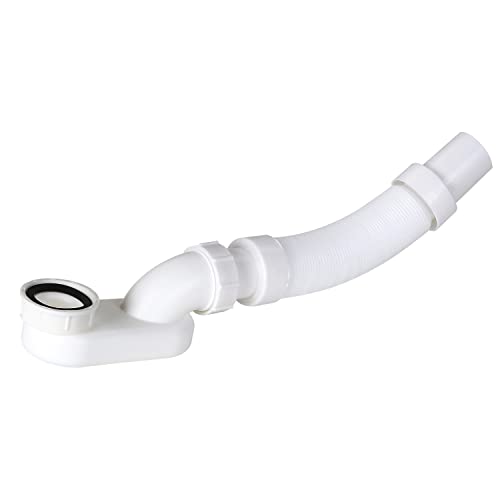 Flexible Freestanding Tub Drain Kit - Low Profile Flat P Trap for Bathtub Shower Drain Pipe - 1 1/2 inch Diameter - style: One end thread