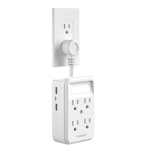 TESSAN Multi Plug Wall Outlet, 6 AC Outlet Extender with 3 USB Ports (2A1C) and Night Light, 3-Sided Multiple Wall Plug Expander，Charging Station for Cruise Travel, Home Office, Dorm Room Essentials