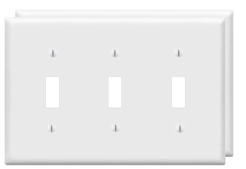 ZEFTV Toggle Light Switch Wall Plates 3-Gang Switch Electrical Cover Plate Unbreakable Thermoplastic Faceplate, White (2 Pack) - color: Tripe Toggle, size: 2 Pack