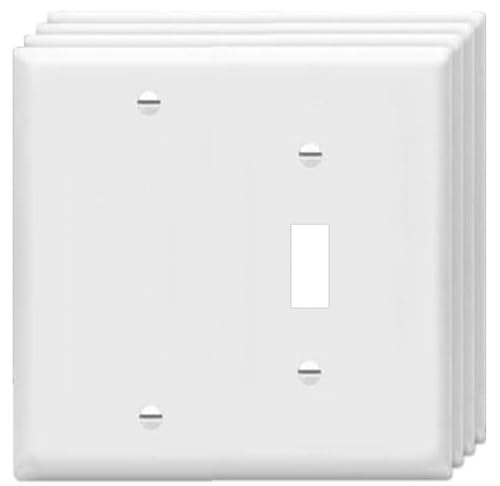ZEFTV Toggle Switch/Blank Wall Plates 2-Gang Switch Outlet Electrical Cover Plate Unbreakable Thermoplastic Faceplate for Light Receptacle Outlet Switch, White (4 Pack) - color: Single Blank/Single Toggle, size: 4 Pack