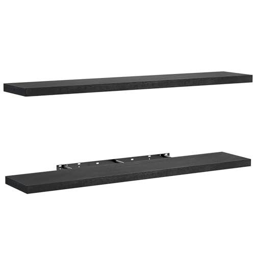 Amada 47 Inch Floating Shelves with Invisible Brackets, Set of 2, Black | Wall Shelves with Hidden Bracket, Solid MDF Wood, 22 lbs Max Load per Shelf, Easy to Assemble, Multi-Wall Compatible - color: Black, size: 47 inches