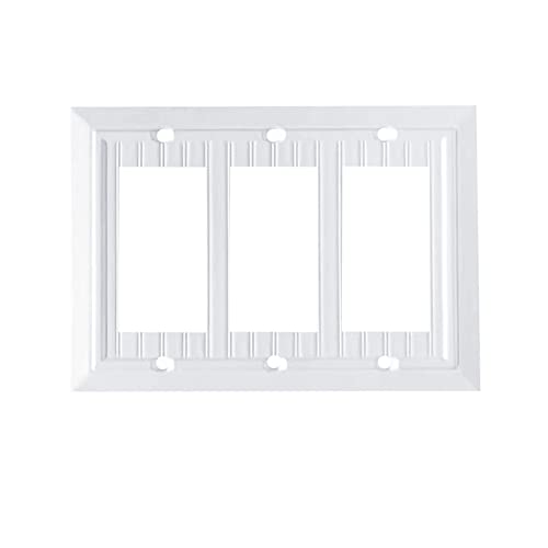 Pure White Classic Beadboard Wall Plates,Light Switch Covers,Electrical Outlet Covers, Switch Plates of Various Combination, Nature Bamboo Fiber Wall plate (3 Gang Decorator 1 Pack) - style: 3 Gang Decorator 1 Pack