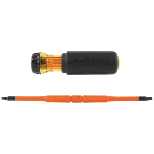 Klein Tools 32287 Insulated Screwdriver, 2-in-1 Screwdriver Set with Flip Blade, #1 and #2 Square Tips, Double-Ended Blades - size: #1 SQ + #2 SQ