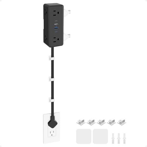 Electrical Outlet Extender Stick, Features 4 USB & 6 Outlets - color: Black, size: 39in