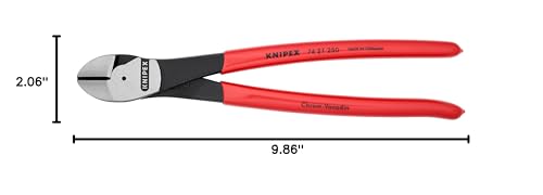 KNIPEX Tools - High Leverage Diagonal Cutters, 12 Degree Angled (7421250SBA), Red, 10 inches | 10" High Leverage Angle Diagonal Cutters - Heavy-Duty Chrome Vanadium Steel