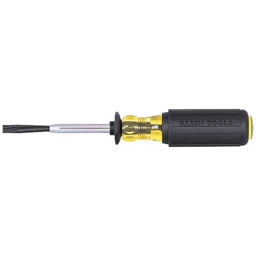 Klein Tools 6024K Slotted Screw-Holding Screwdriver, 1/4-Inch Split-Blade Flat Head Driver, Positive Gripping Action, Cushion-Grip Handle - style: 1/4-Inch Driver