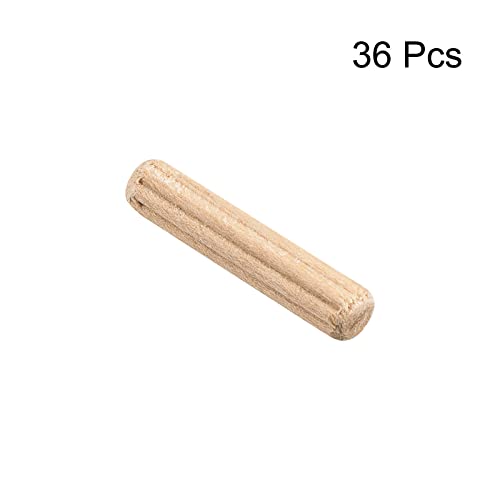 uxcell Wooden Dowel Pins 36pcs 4x20mm(5/32" x3/4") Fluted Beveled Ends Wood Dowel Pegs Kiln Dried Hardwood for Woodworking Furniture Shelf - size: 4x20mm