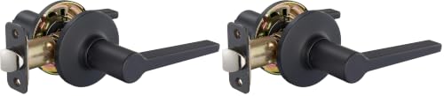 Amazon Basics Manchester Passage Lever Door Handle - Keyless, Reversible, Fits 1-3/8" to 1-3/4" Doors, Adjustable Latch, Matte Black, 2-Pack - size: 1 (Pack of 2)