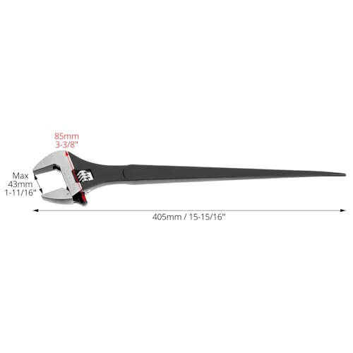QWORK 16 Inch Adjustable Construction Spud Wrench, 1-1/2 Inch Jaw Capacity, SAE and Metric Scale Marked, Heavy Duty Alloy Steel with Expandable Design