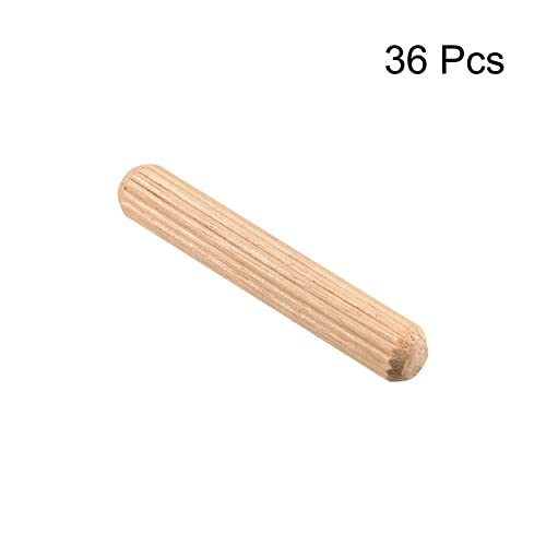 uxcell Wooden Dowel Pins 36pcs 8x50mm(5/16"x2") Fluted Beveled Ends Wood Dowel Pegs Kiln Dried Hardwood for Woodworking Furniture Shelf - size: 8x50mm