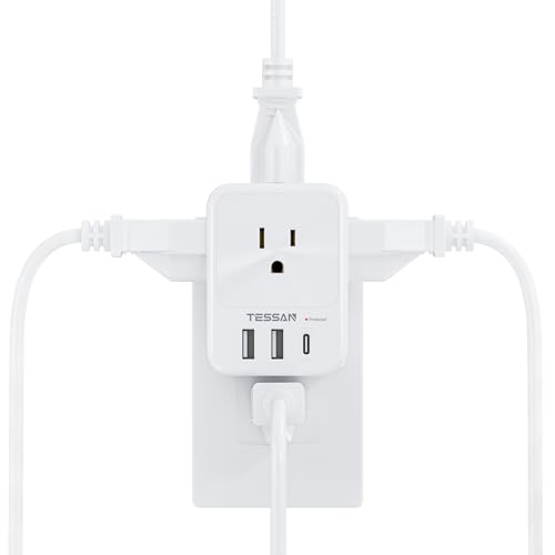 TESSAN Surge Protector Wall Outlet Extender, Multi Plug Outlet Splitter - color: White, size: 2 USB-A+1 USB-C