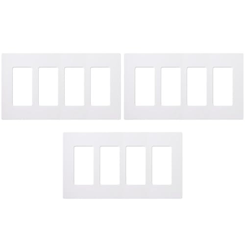 Lutron Claro Light Switch Cover Plate, 4 Gang Wallplate, Rocker Light Switch Cover, Screwless Plate For Outlets, Gloss, CW-4-WH-3, White, 3 Pack - color: White, size: 3 Pack