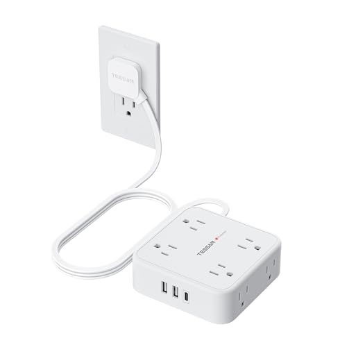 TESSAN Surge Protector Power Strip with 900J Surge Protection, 5 Ft, White - color: White with 1 USB C, size: 5 feet