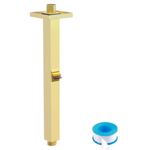 Enga Brass 12 Inch Ceiling Mount Shower Arm and Flange, Square Rain Shower Head Arm, Brushed Gold - color: Brushed Gold, style: 12 Inch