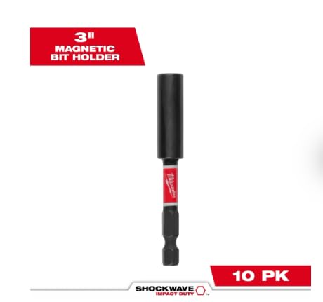 Milwaukee 48-32-4505 Shockwave Magnetic Bit Tip Holder 3-Inch, 10 Pack