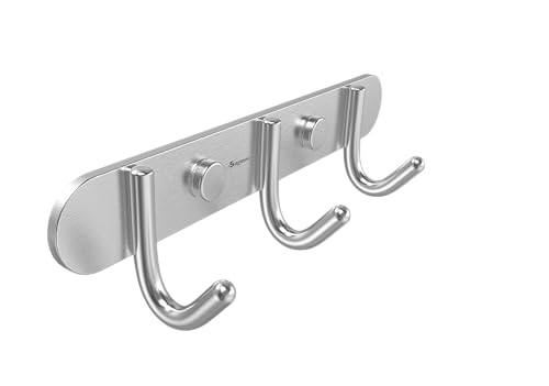Towel Hook Rack Brushed Nickel 8-Inch Coat Hook Rail Wall Mounted with 3 Hooks, Durable Wall Hangers for Bedroom, Bathroom, Foyer, Hallway (304 Stainless Steel) - size: 3R hooks