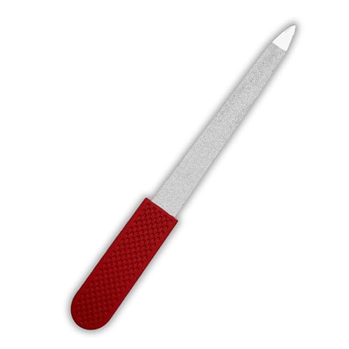 Professional Sapphire Nail File Ruby Red, 5" Stainless Steel, Double-Sided Metal File, Ergonomic Non-Slip Handle, for Natural, Gel, Acrylic Nails, Manicure & Pedicure Tool