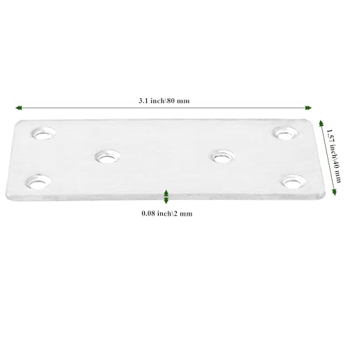 40 Packs 3-1/8x1.6 Inches Stainless Steel Flat Straight Brace Brackets, Mending Joining Plates, Metal Mending Plates with Screws for Furniture Repairing, 2 mm Thickness - size: 40 PCS 3-1/8x1.6 In