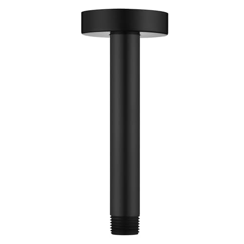 BRIGHT SHOWERS Shower Arm with Flange for Rainfall Shower Head, 6 Inch Ceiling Mount Straight Arm, Replacement Extension Pipe, Heavy-Duty Stainless Steel, Rust-Resistant, 1/2" NPT, Matte Black - color: Matte Black, style: 6 Inch
