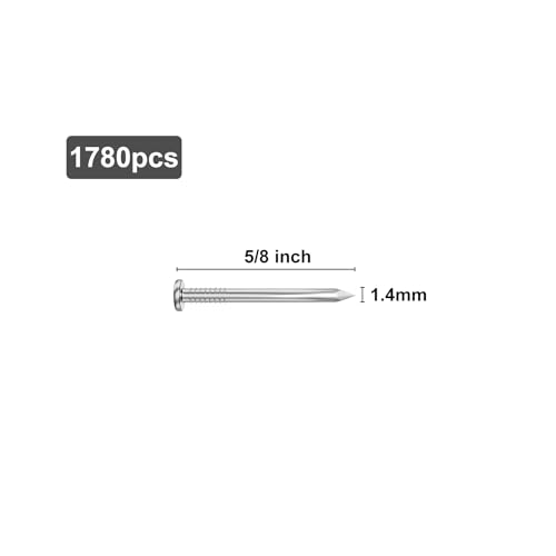 VGBUY 1780PCS Stainless Steel Hardware Nails, 5/8 Inch 17Gauge Flat Head Nails for Hanging Pictures - color: Silver, size: 5/8 in