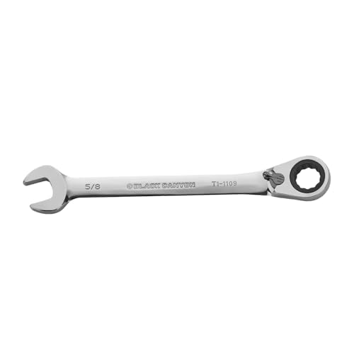BLACK CANYON 5/8 Inch Ratchet Combination Wrench, 12-Point Box End & Hex Opening, Polished Steel Ratcheting Wrench with SAE & Metric Sizes - size: 5/8 Inch, style: Inch