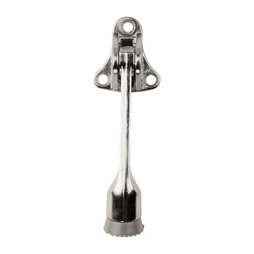 National Hardware Kickdown Door Stop, 4", Die Cast, Satin Chrome - color: Satin Chrome