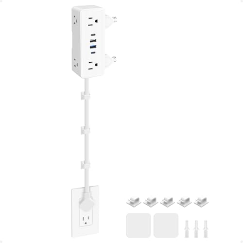 Electrical Outlet Extender Stick, Features 4 USB & 6 Outlets - color: White, size: 19in