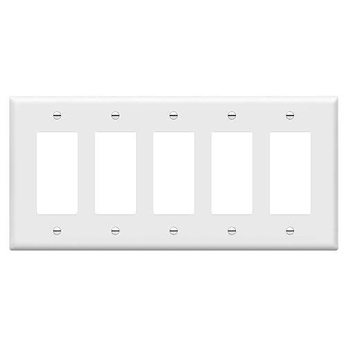ENERLITES 5-Gang White Mid-Size Decorator Switch Outlet Wall Plate Cover - color: White, size: Mid-size