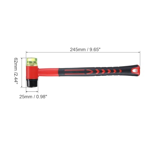 uxcell Rubber Mallet Double-Faced with Non-Slip Plastic Grip Rubber Hammer with Soft/Hard Replacement Mallet for Leather Crafts Tile Vinyl Woodworking Flooring Installation, Red
