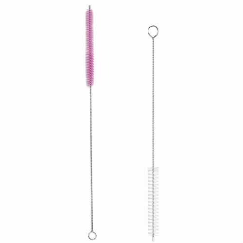 Straw Cleaner Brush, Reusable Metal Handles Straw Cleaner Brush Extra Long for Stanley Mug 40, 30, 20 oz, 10mm Wide for Sippy Cup, Water Bottle and Tubes - color: Clear+Pink