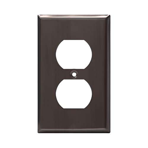ENERLITES Duplex Receptacle Metal Wall Plate, 1-Gang, Brushed Black - color: Brushed Black, size: Standard Size