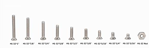 220Pcs #6-32 UNC Stainless Steel Phillips Flat Head Countersunk Machine Screws Nuts Assortment Kit- #6-32x 3/16" 1/4" 5/16" 3/8" 1/2" 5/8" 3/4" 7/8" 1" - size: #6-32
