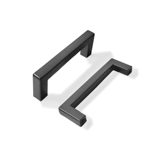 khtumeware 10 Pack 3 inch Center to Center Solid Black Cabinet Pulls Square Bar Drawer Handles Cabinet Handles Matte Black Drawer Pulls Kitchen Cabinet Hardware - color: Black, size: 3 inch(76mm) hole center