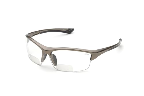 Elvex DeltaPlus Bifocal Safety Glasses RX-350, +1.5 Diopter (WELRX350C15) | ANSI Compliant, Inside/Outside, Anti-Fog & Anti-Scratch Coating, Polycarbonate Dual Lens, Clear Lenses, Metallic Brown Frame - color: Clear, size: 1.5 Diopter, style: 1.5 Diopter