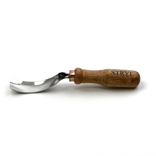 STRYI Profi #7 1in Profile Long Bent Gouge - Professional Sloping Wood Carving Chisel - High Carbon Steel 62 HRC - Hand Forged Tool for Background Clearing, Bowl & Relief Carving