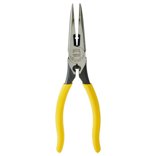 Klein Tools D203-8NCR Long Nose Side-Cutter Strip/Crimp Pliers, Induction Hardened and Heavier For Increased Cutting Power, 8-Inch - style: Side Cutting/Wire Stripping/Crimping