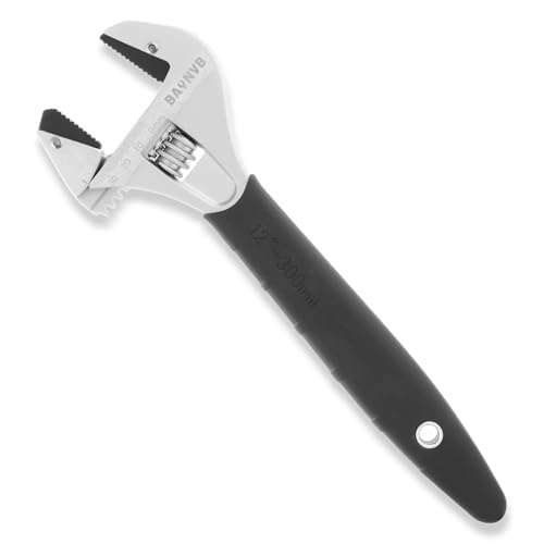 Adjustable Wrench 12 inch with Serrated Self-tightening Jaw, 43mm Wide Jaw Opening Wrench for Plumbing, Automotive, Industrial - size: 12 Inch
