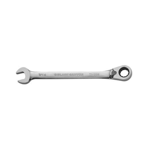 BLACK CANYON 7/16 Inch Ratchet Combination Wrench, 12-Point Box End & Hex Opening, Polished Steel Ratcheting Wrench with SAE & Metric Sizes - size: 7/16 Inch, style: Inch