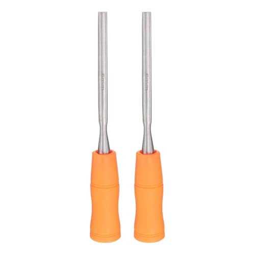 HARFINGTON 2pcs Wood Chisel 1/4" Carbon Steel Inner Beveled Edge Blade Wood Working Flat Chisel with Plastic Non-Slip Handle for Woodworking Carving DIY Projects, Orange - size: 1/4"