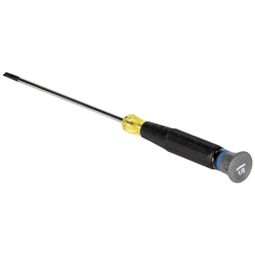 Klein Tools 6254 Mini Precision Screwdriver, 1/8-Inch Slotted, Features Cushion-Grip Handle, Rotating Cap, Color Coded Ring, 4-Inch Shank - style: 1/8-Inch Slotted