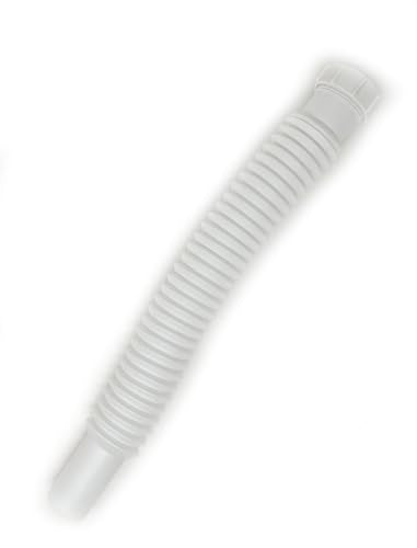 Flexible Extension Pipe, 1-1/2 inch x 15 inch with Adapter for 1 1/4" Inlet Tube with Slip-Joint Nut and Washer for P-Trap Connection used with Kitchen or Bathroom Drain- White Plastic Polypropylene