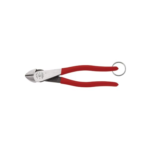 Klein Tools D228-8TT Pliers, Made in USA, Diagonal Cutting Pliers with High-Leverage Design and Tether Ring, 8-Inch