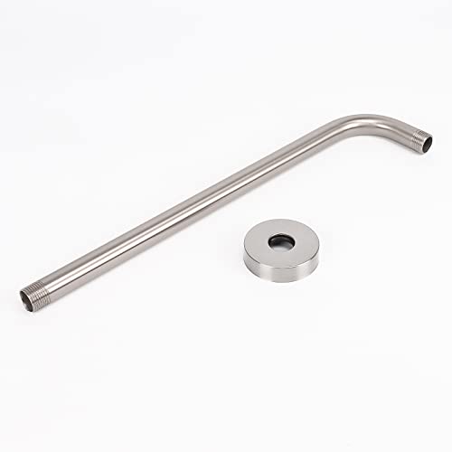 Shower Arm with Flange and Teflon Tape, Wall Mounted Shower Pipe 304 Stainless Steel Extension Arm for Fixed Shower Head & Handheld (15 Inch, Brushed Nickel) - color: Brushed Nickel, style: 15 Inch