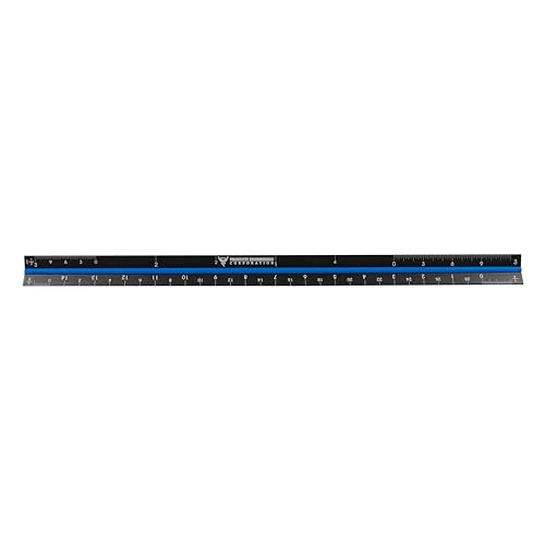 PEC tools Architectural Scale Ruler, 12" Laser-Etched Aluminum Imperial Triangular Drafting Tool