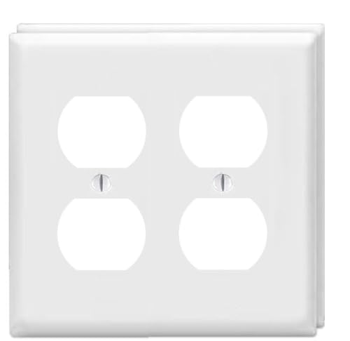 ZEFTV Duplex Outlet Cover Wall Plates 2-Gang Switch Outlet Electrical Cover Plate Unbreakable Thermoplastic Faceplate for Light Receptacle Outlet Switch, White (2 Pack) - color: Double Duplex, size: 2 Pack