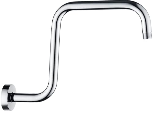 BRIGHT SHOWERS 13 Inch Shower Head Extension Arm with Flange S Shaped High Rise Extender, Long Stainless Steel Rainfall Shower Head Pipe Arm, Chrome - color: Chrome, style: S-Shape 13 Inch