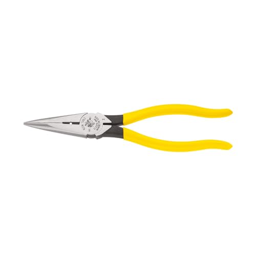 Klein Tools D203-8N Needle Nose Pliers and Wire Stripper, Long Nose Side Cutters with Wire Striping Hole, Heavy Duty Alligator Pliers, 8-Inch - style: Side Cutting/Wire Stripping