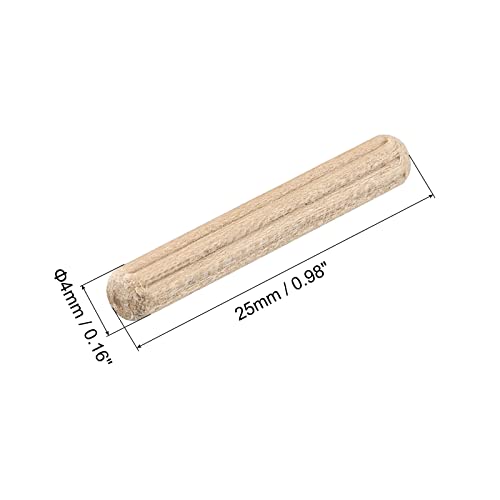 uxcell Wooden Dowel Pins 36pcs 4x25mm(5/32"x1") Fluted Beveled Ends Wood Dowel Pegs Kiln Dried Hardwood for Woodworking Furniture Shelf - size: 4x25mm