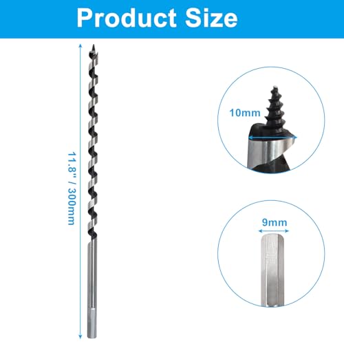 3/8 Inch Wood Auger Drill Bit 12 Inch Long Hex Shank for Hardwood - size: 3/8 x 12 Inch